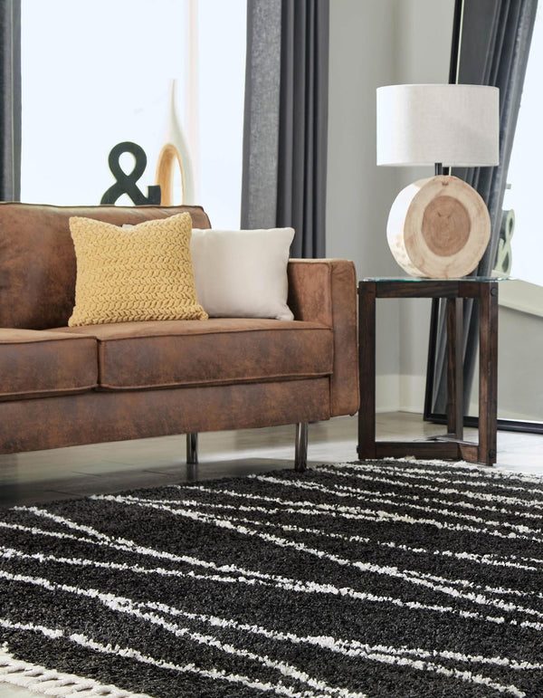 Tranquil Tides Shag Collection Area Rug -  Frost Square Black and White  lifestyle 63