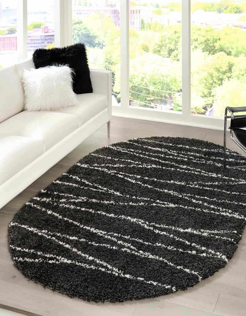 Tranquil Tides Shag Collection Area Rug -  Frost Oval Black and White  lifestyle 38