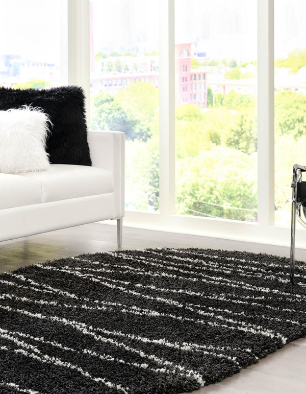 Tranquil Tides Shag Collection Area Rug -  Frost Oval Black and White  lifestyle 46