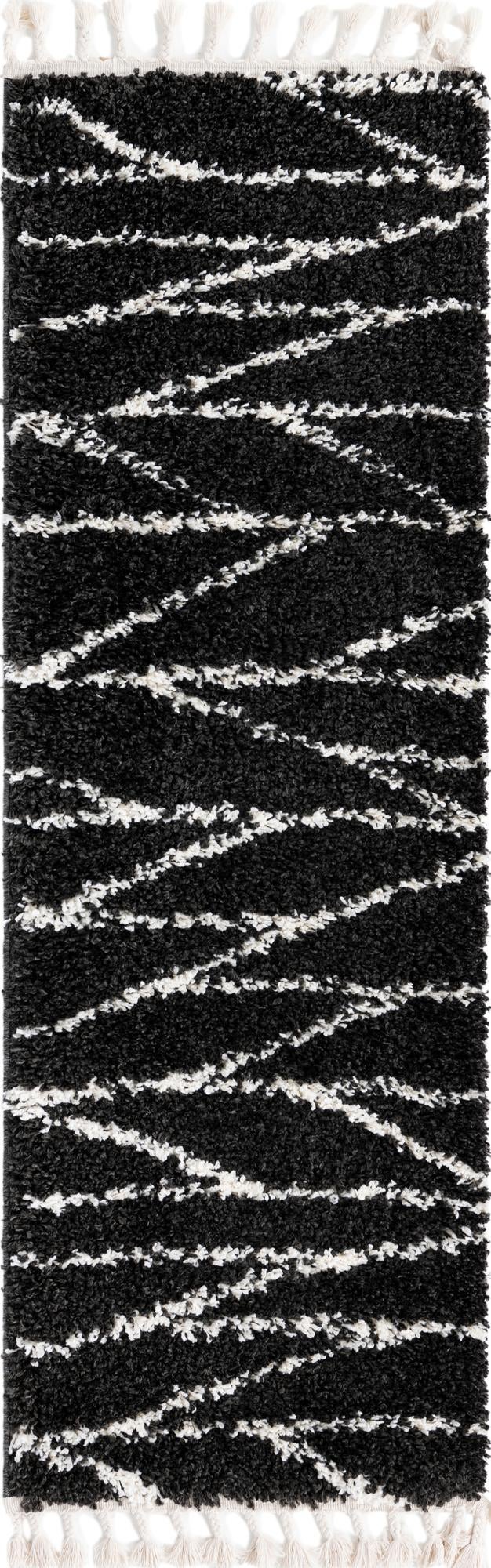 Tranquil Tides Shag Collection Area Rug -  Frost Runner Black and White  lifestyle 31