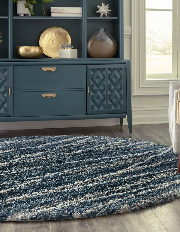 Tranquil Tides Shag Collection Area Rug -  Frost Round Blue  lifestyle 40