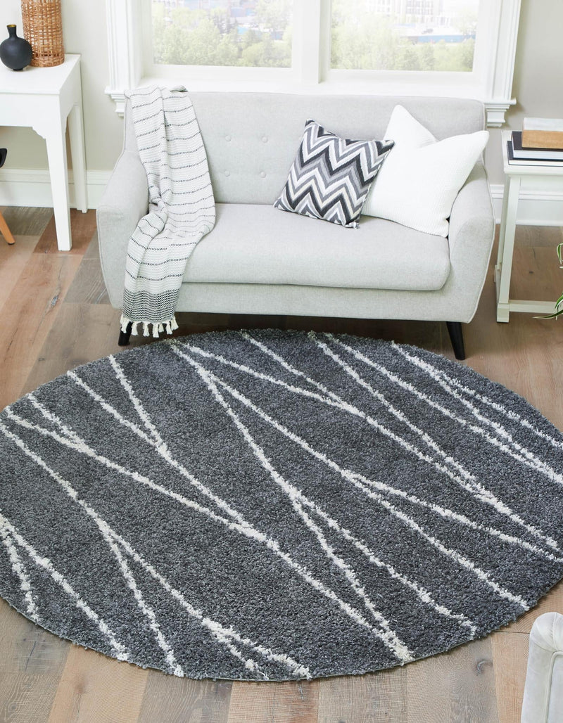 Tranquil Tides Shag Collection Area Rug -  Frost Round Gray  lifestyle 34