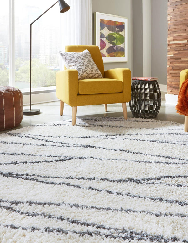 Tranquil Tides Shag Collection Area Rug -  Frost Round White  lifestyle 67