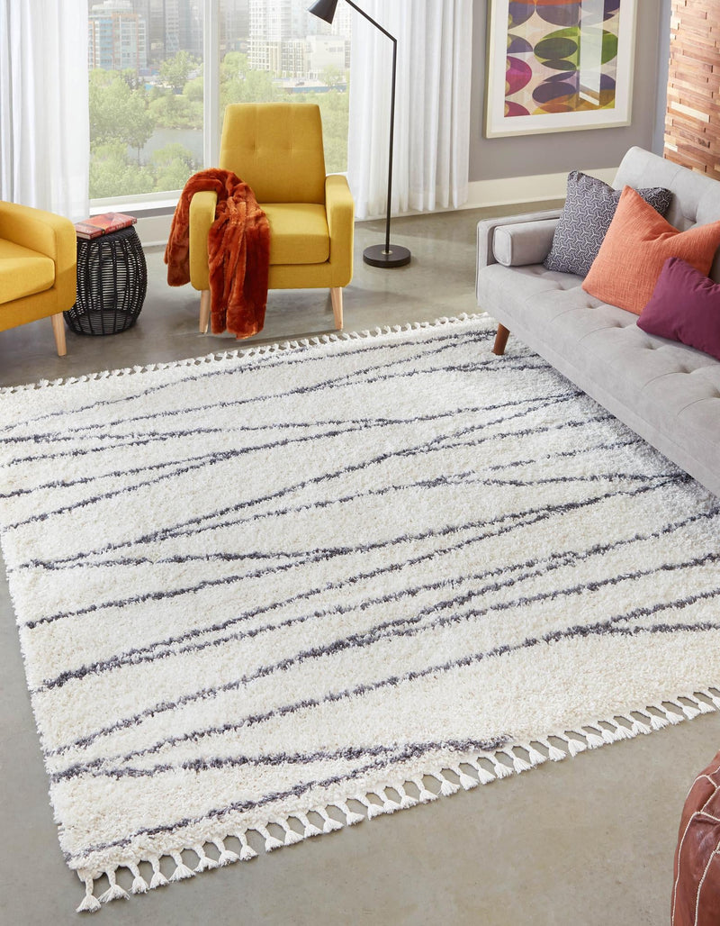 Tranquil Tides Shag Collection Area Rug -  Frost Square White  lifestyle 37