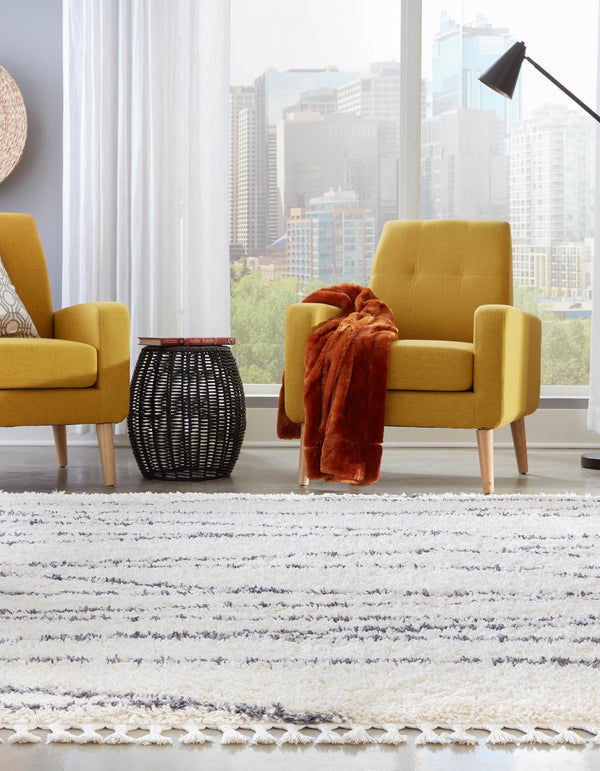 Tranquil Tides Shag Collection Area Rug -  Frost Square White  lifestyle 45