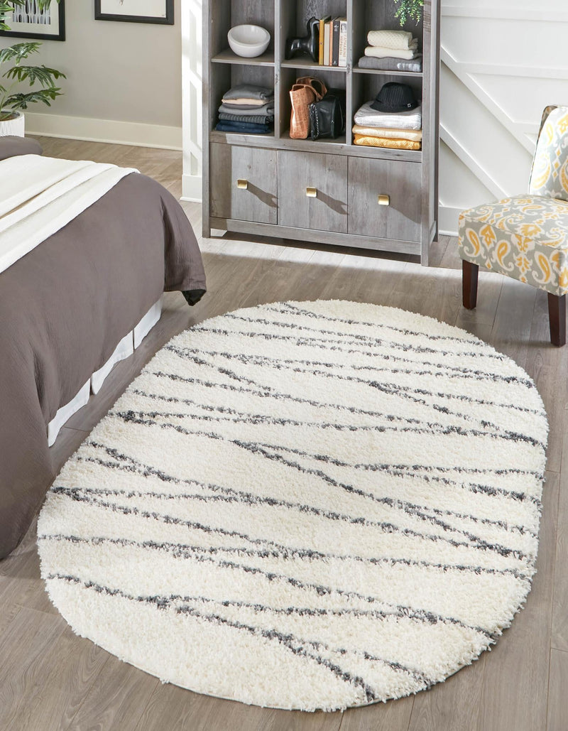 Tranquil Tides Shag Collection Area Rug -  Frost Oval White  lifestyle 52