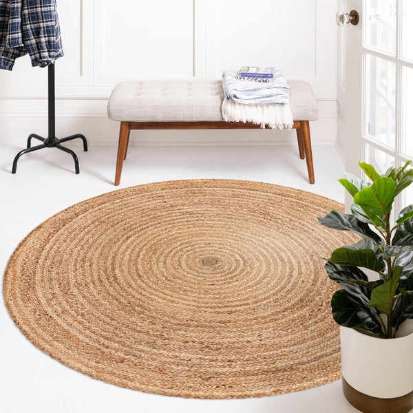 Woven Seaside Elegance Collection Area Rug - Coastline Round Natural  lifestyle 101