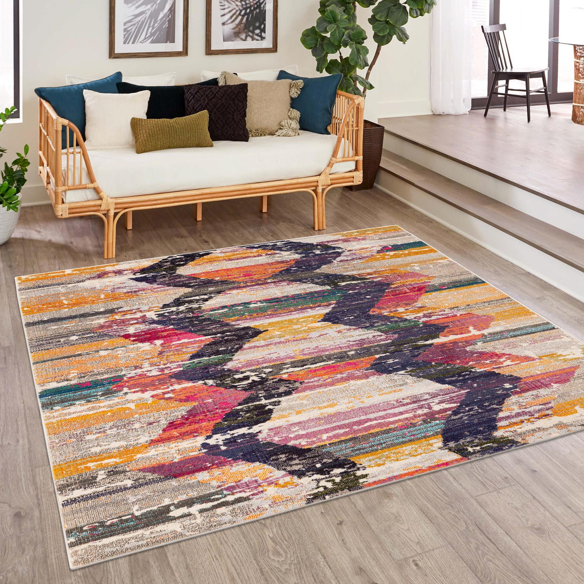 Colorburst Oasis Collection Area Rug -  Mirage Square Multi  lifestyle 52