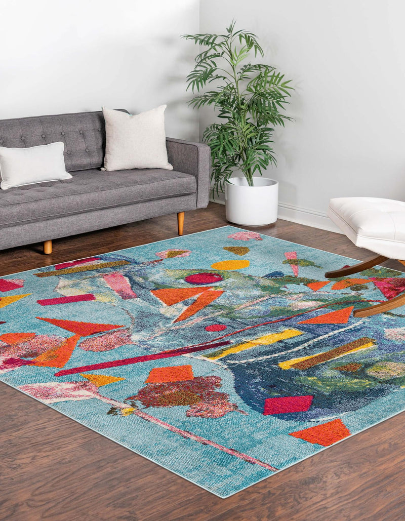 Colorburst Oasis Collection Area Rug -  Fresco Square Aqua  lifestyle 26