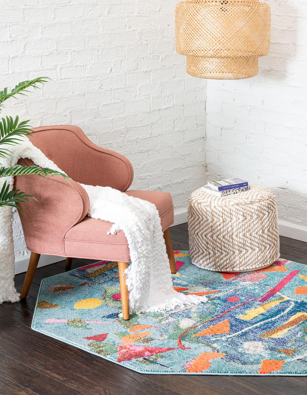 Colorburst Oasis Collection Area Rug -  Fresco Octagon Aqua  lifestyle 23