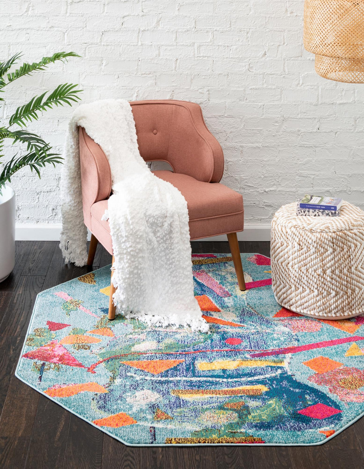 Colorburst Oasis Collection Area Rug -  Fresco Octagon Aqua  lifestyle 30