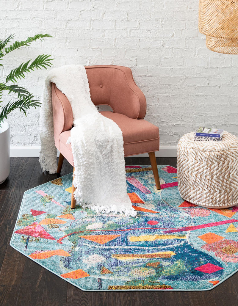 Colorburst Oasis Collection Area Rug -  Fresco Octagon Aqua  lifestyle 30