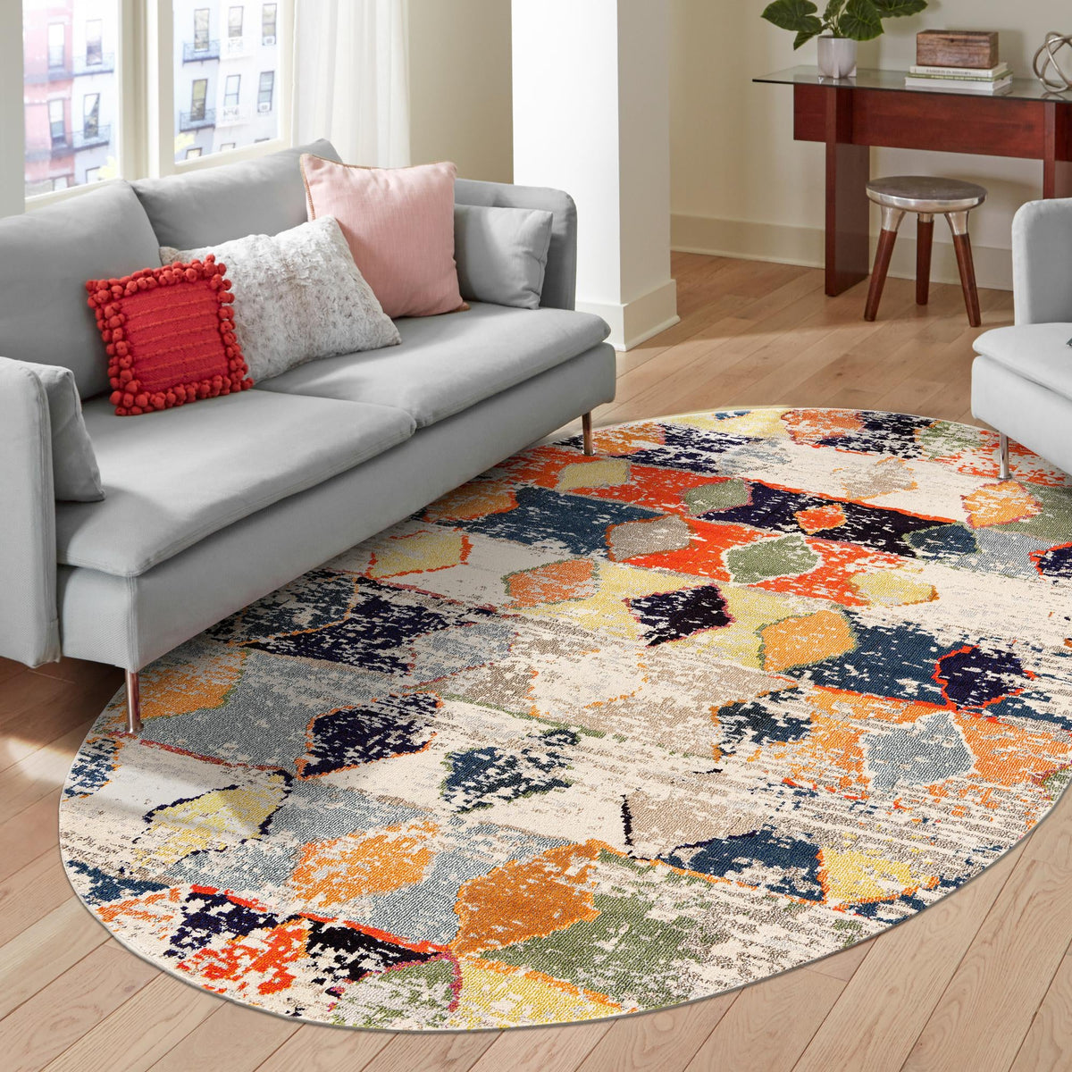 Colorburst Oasis Collection Area Rug -  Marina Oval Ivory  lifestyle 83