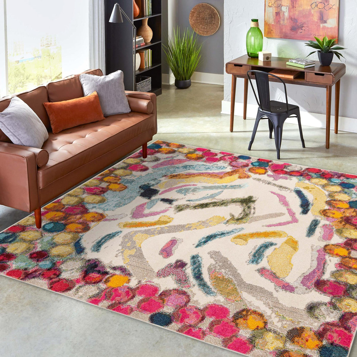 Colorburst Oasis Collection Area Rug -  Calypso Square Multi  lifestyle 75
