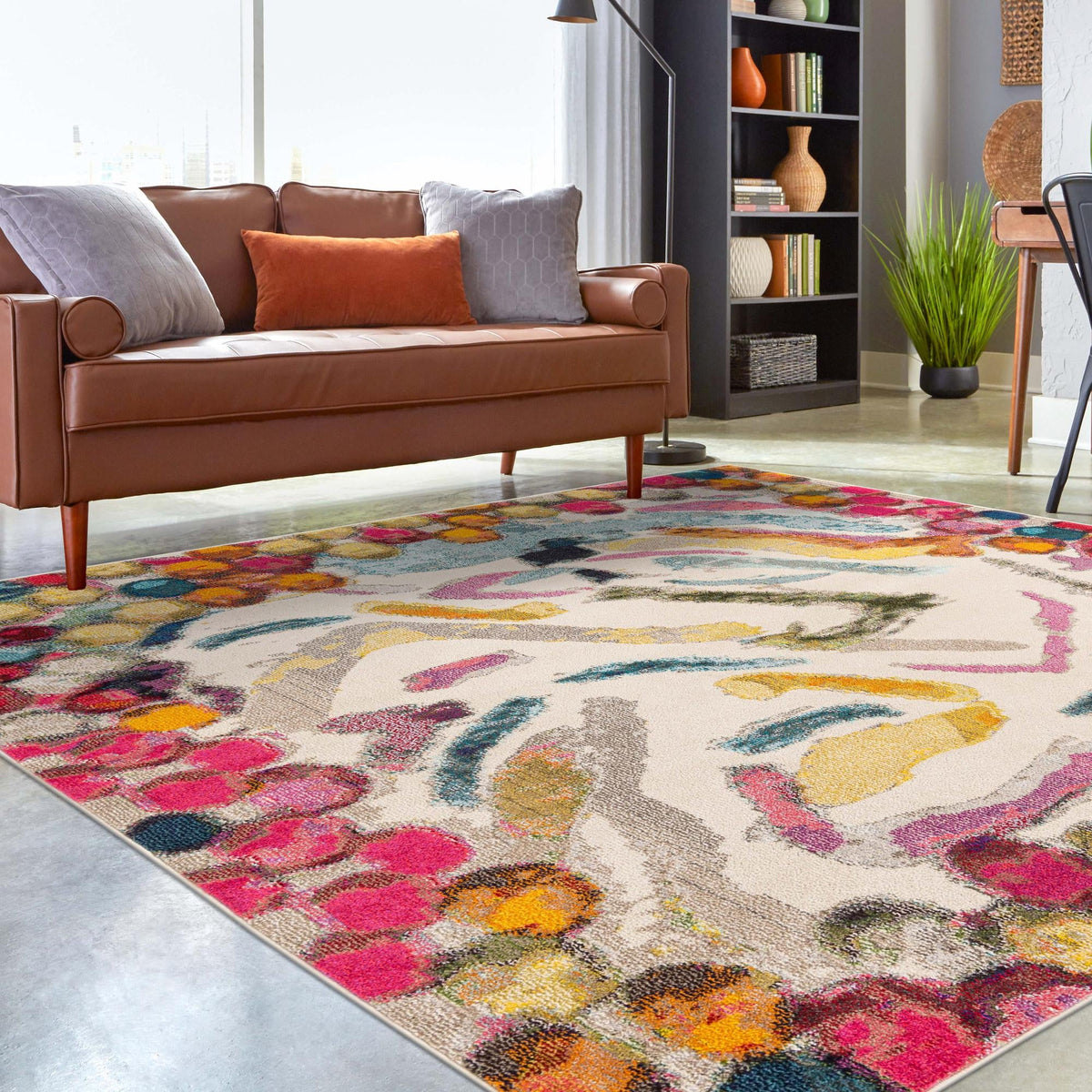 Colorburst Oasis Collection Area Rug -  Calypso Square Multi  lifestyle 77