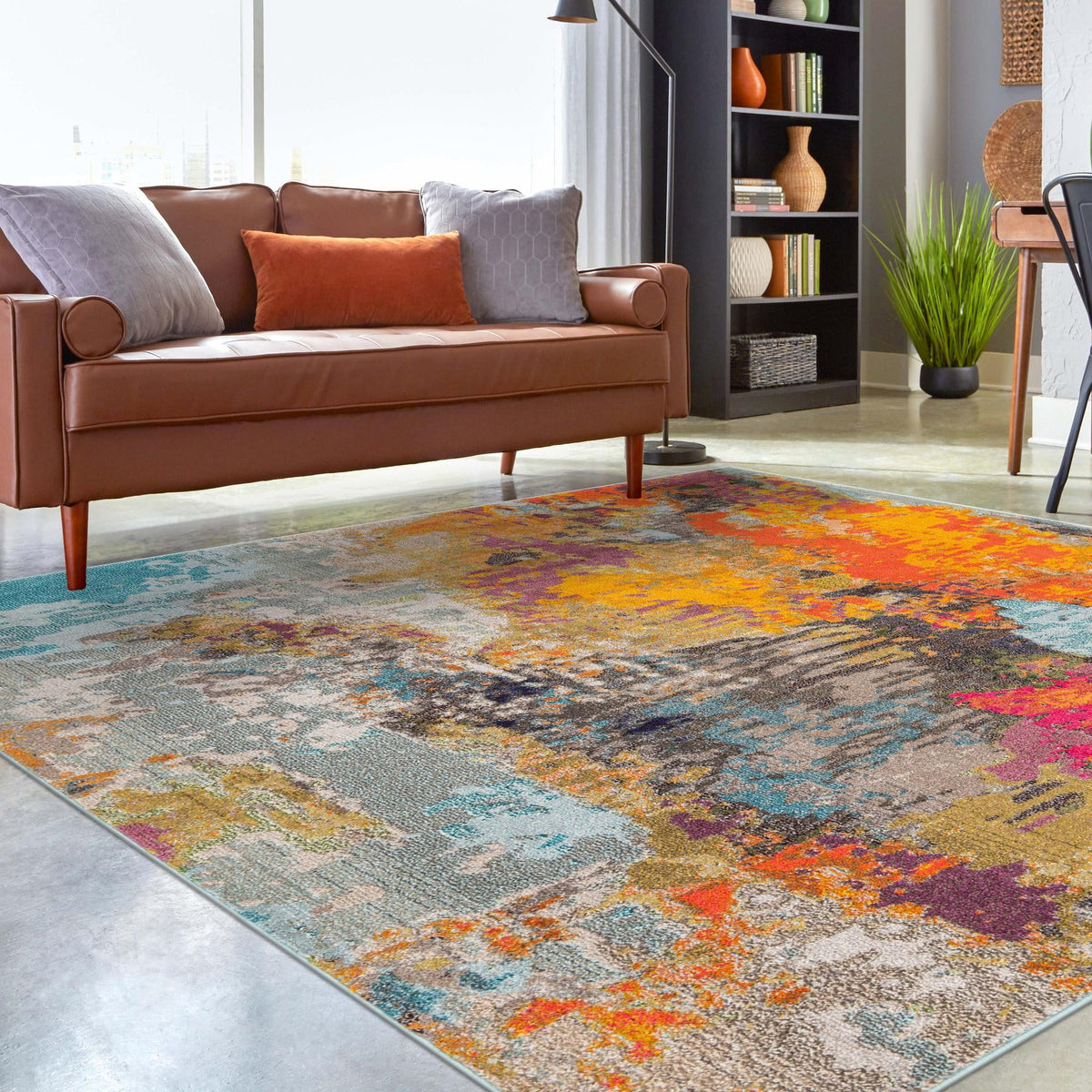 Colorburst Oasis Collection Area Rug -  Spectrum Square Multi  lifestyle 88