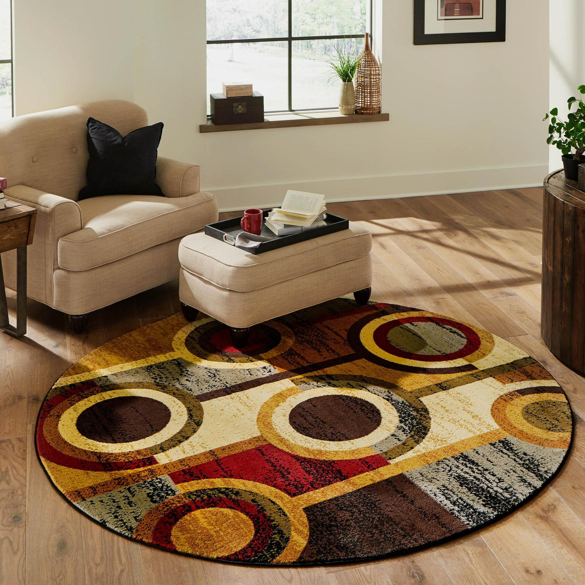 Bistro Lounge Collection Area Rug -  Frappe Round Multi  lifestyle 80