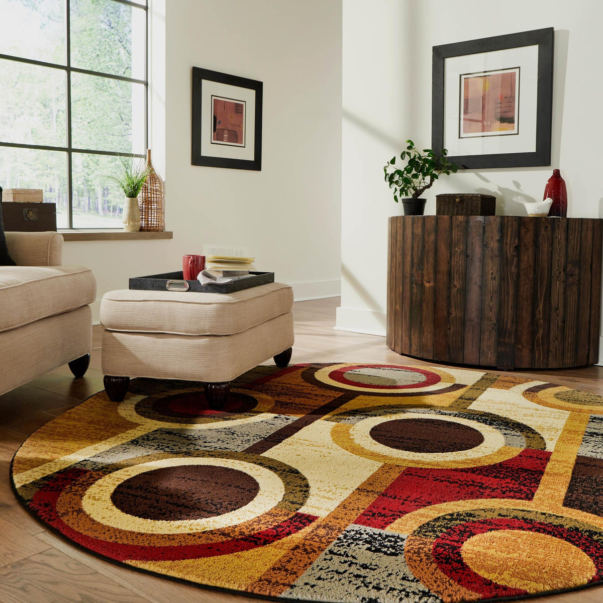 Bistro Lounge Collection Area Rug -  Frappe Round Multi  lifestyle 85