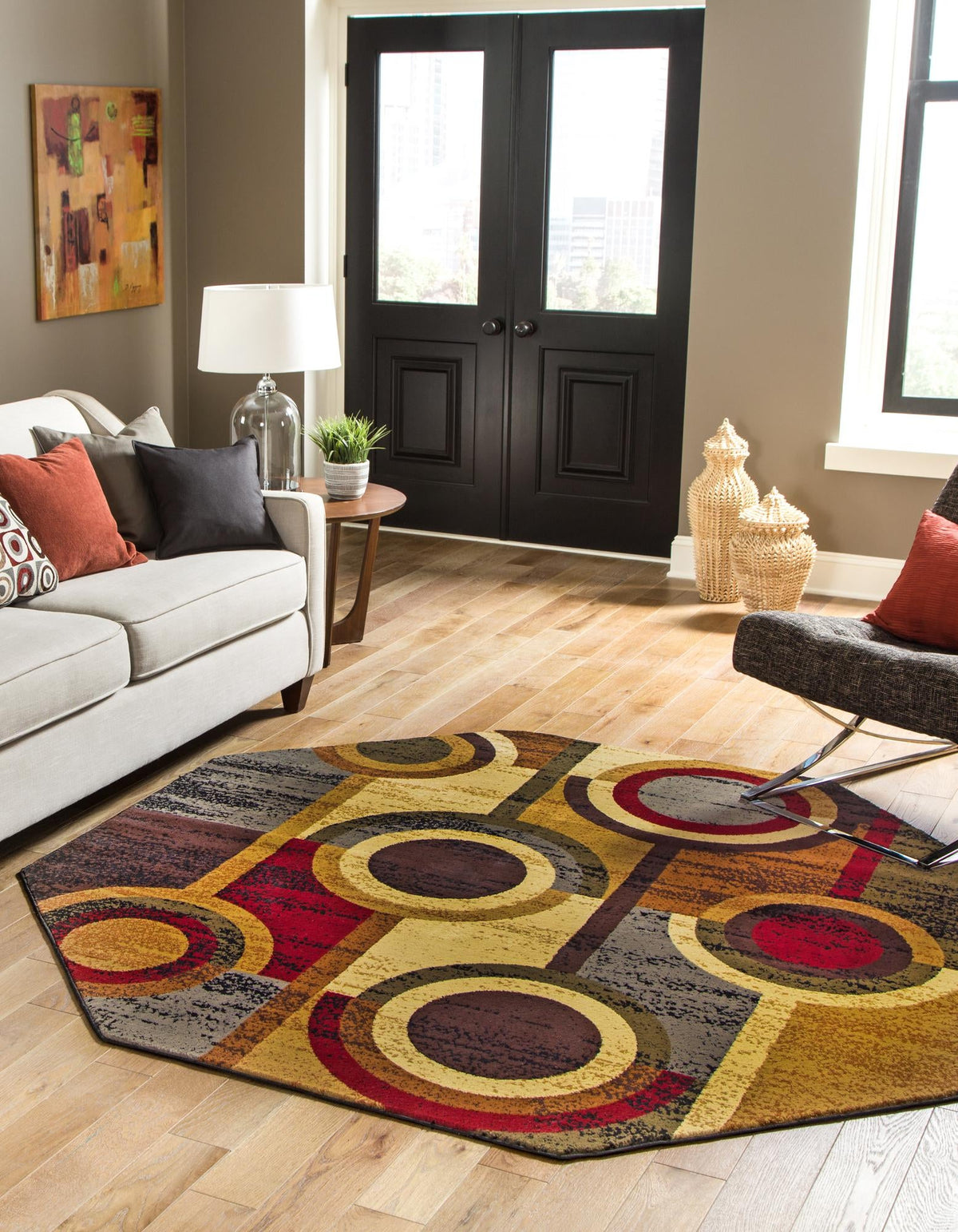 Bistro Lounge Collection Area Rug -  Frappe Octagon Multi  lifestyle 27