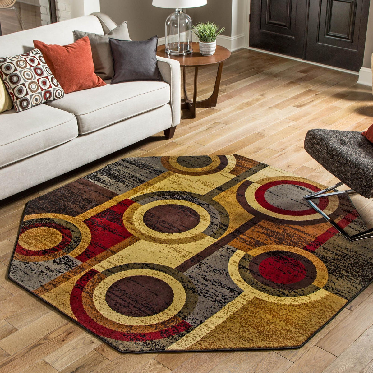 Bistro Lounge Collection Area Rug -  Frappe Octagon Multi  lifestyle 82
