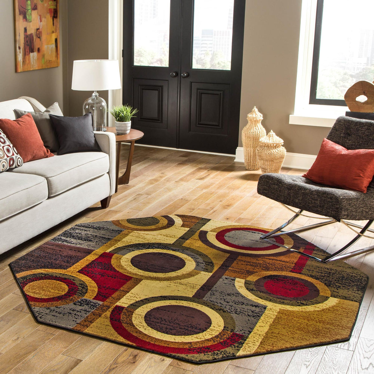 Bistro Lounge Collection Area Rug -  Frappe Octagon Multi  lifestyle 87