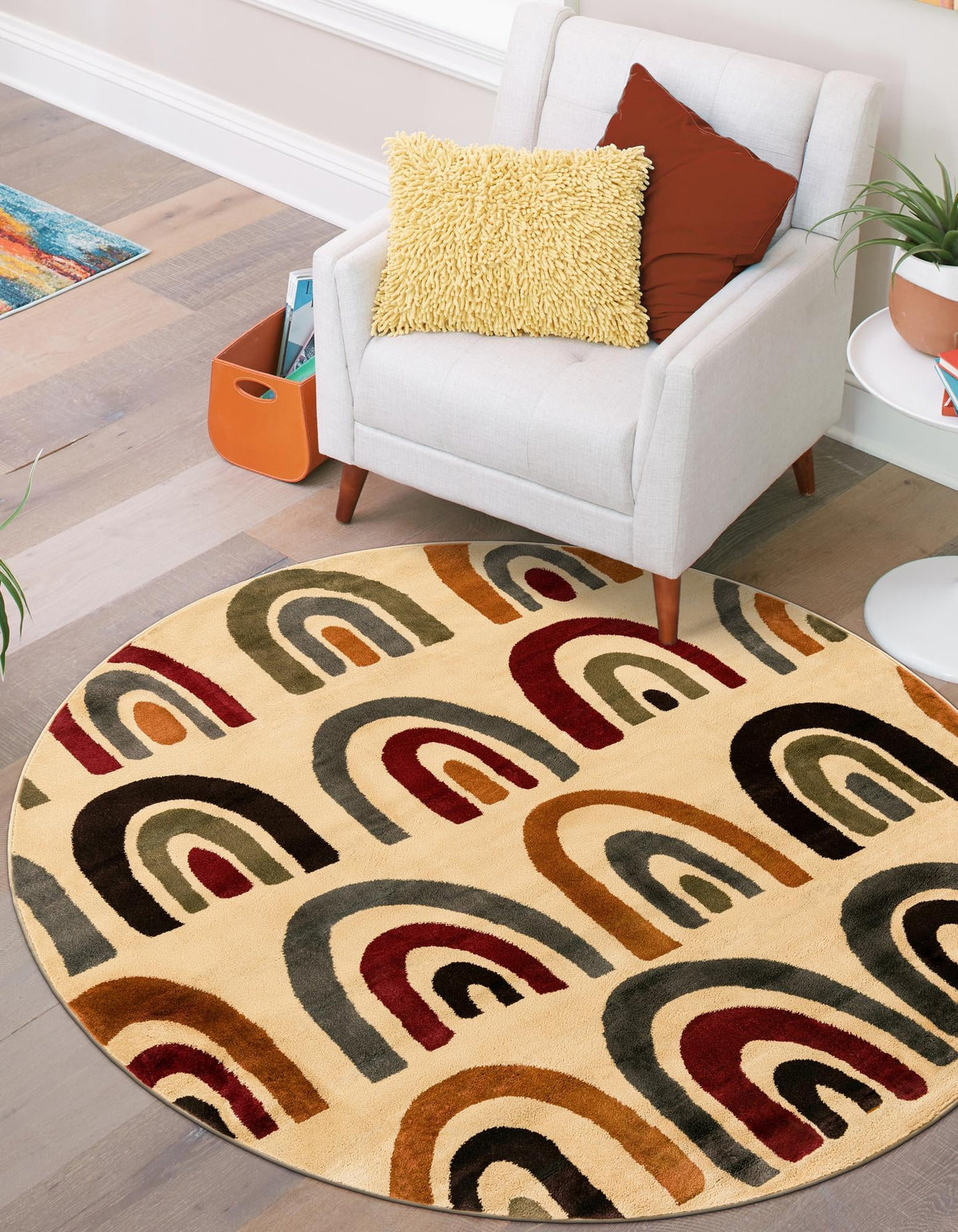 Bistro Lounge Collection Area Rug -  Breve Round Cream  lifestyle 35