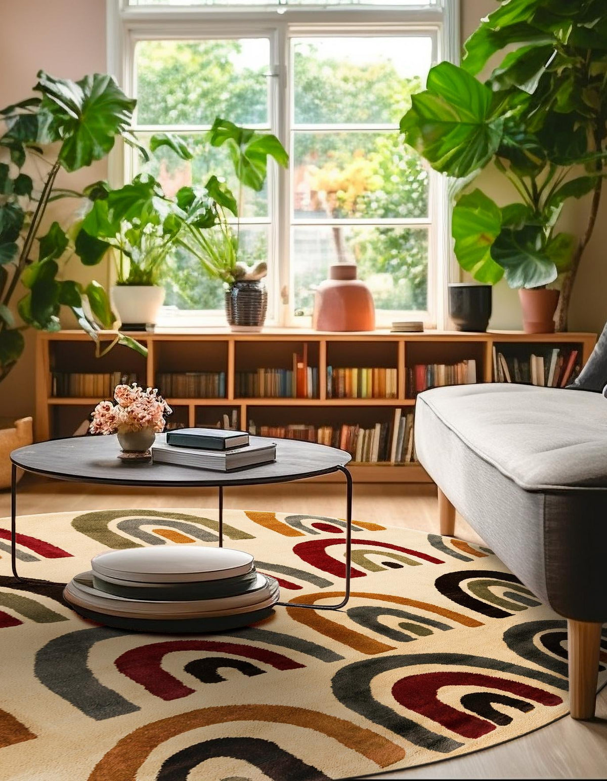 Bistro Lounge Collection Area Rug -  Breve Round Cream  lifestyle 36