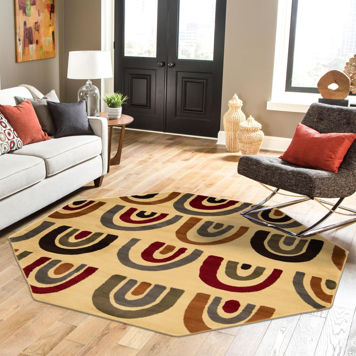 Bistro Lounge Collection Area Rug -  Breve Octagon Cream  lifestyle 95