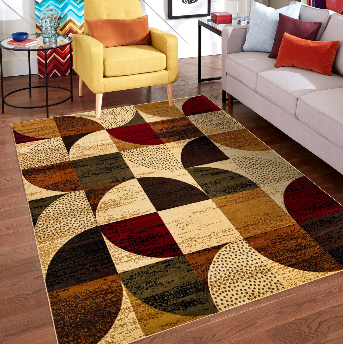 Bistro Lounge Collection Area Rug -  Mocha Rectangle Multi  lifestyle 17