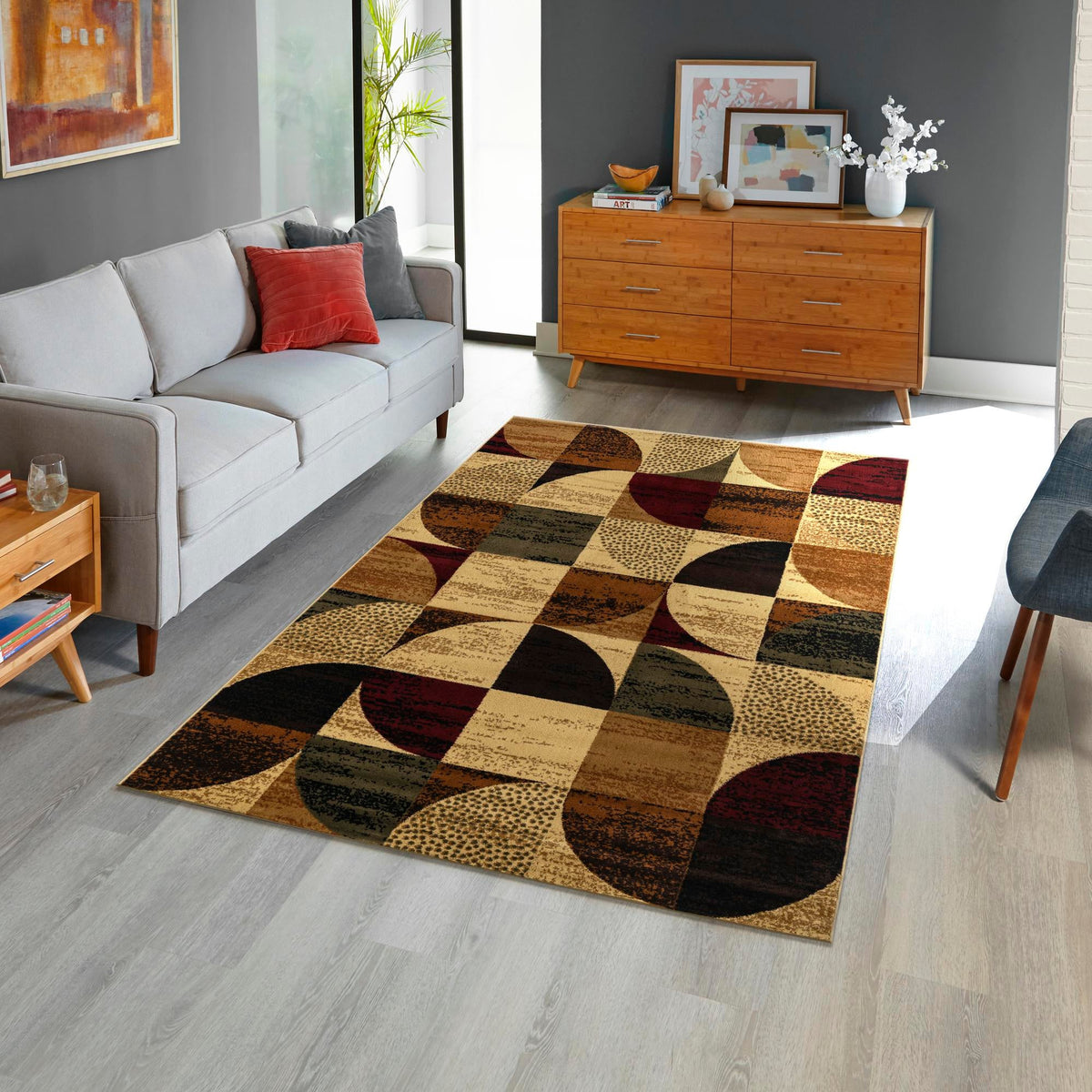 Bistro Lounge Collection Area Rug -  Mocha Rectangle Multi  lifestyle 16