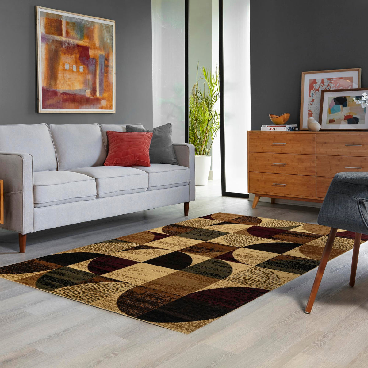 Bistro Lounge Collection Area Rug -  Mocha Rectangle Multi  lifestyle 18