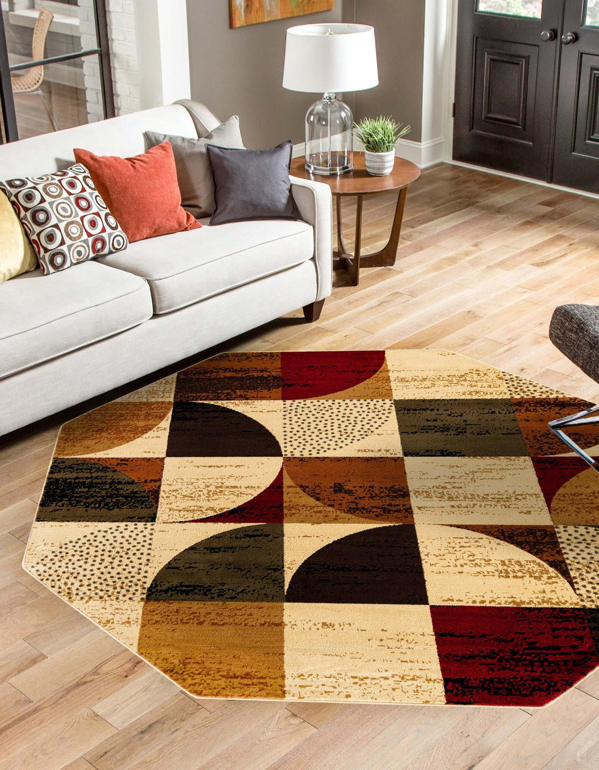 Bistro Lounge Collection Area Rug -  Mocha Octagon Multi  lifestyle 27