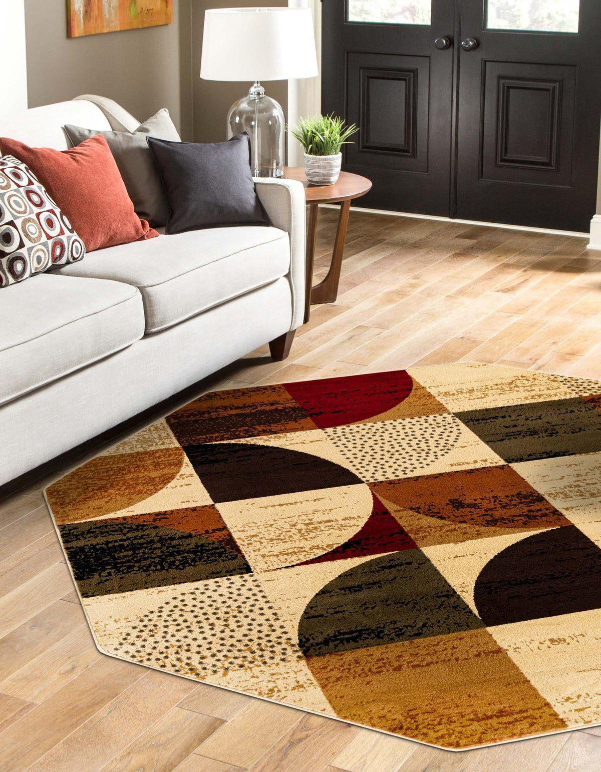 Bistro Lounge Collection Area Rug -  Mocha Octagon Multi  lifestyle 32