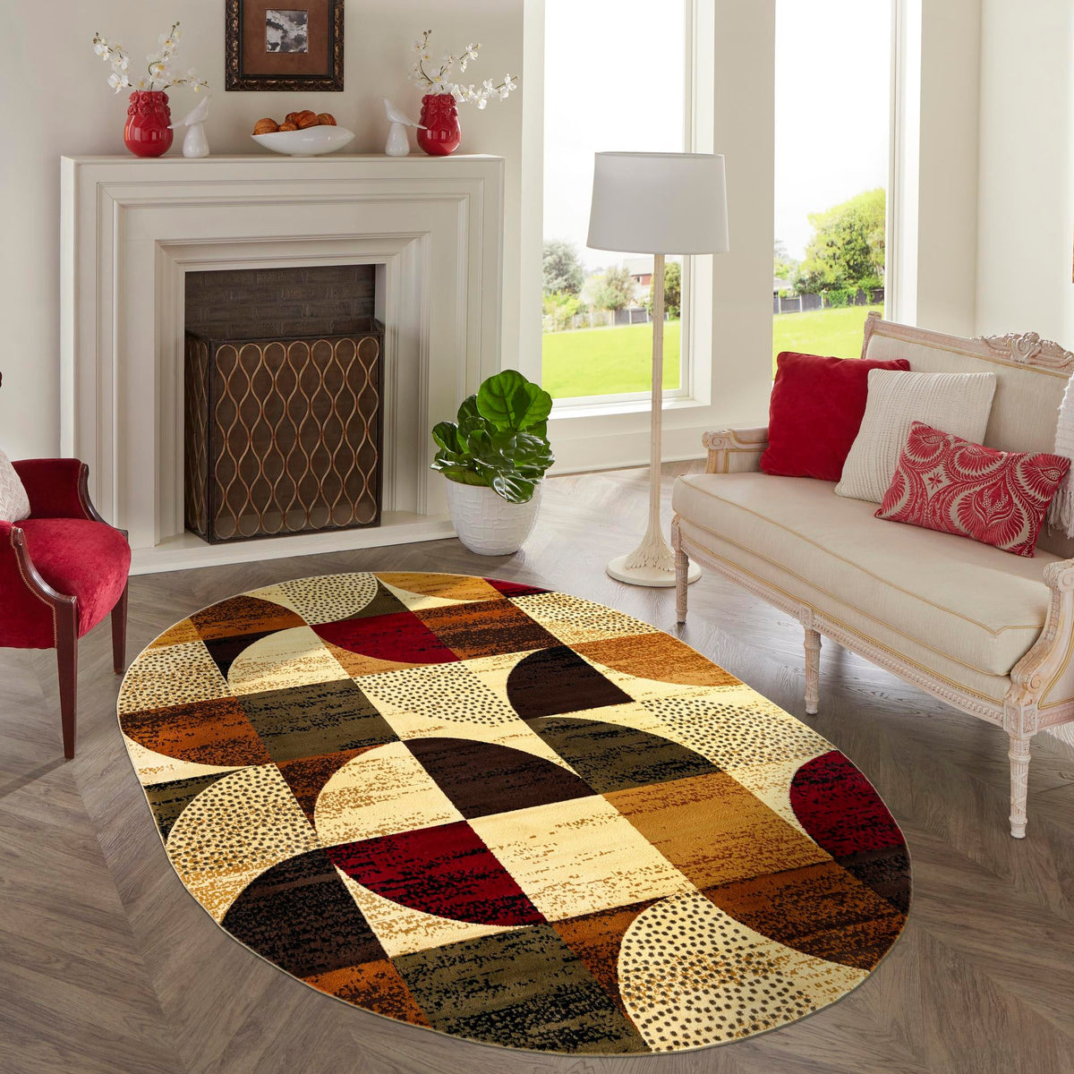 Bistro Lounge Collection Area Rug -  Mocha Oval Multi  lifestyle 87