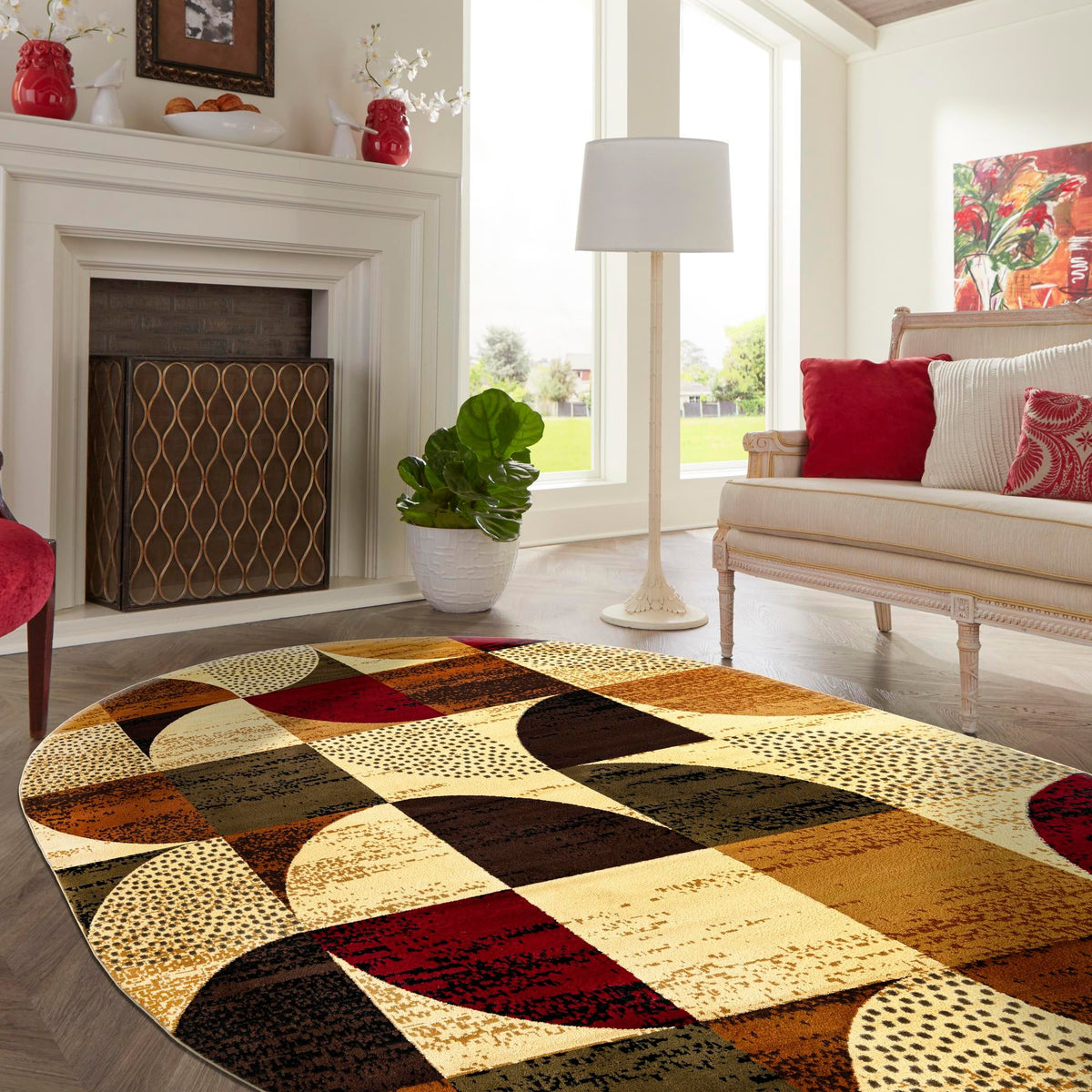 Bistro Lounge Collection Area Rug -  Mocha Oval Multi  lifestyle 91