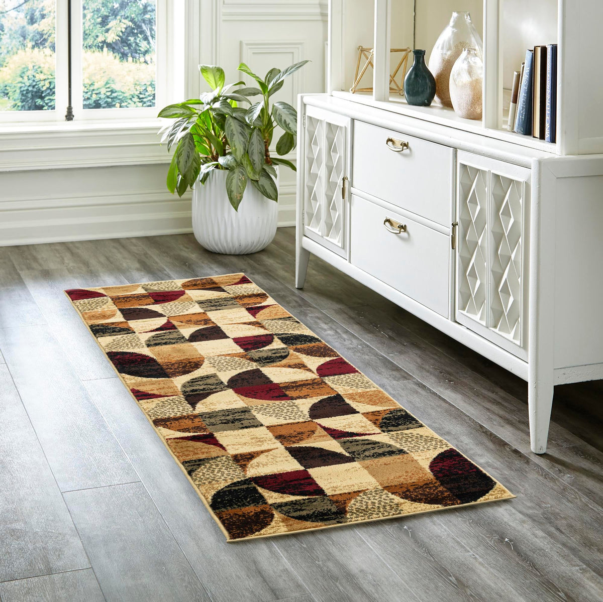 Bistro Lounge Collection Area Rug -  Mocha Runner Multi  lifestyle 88