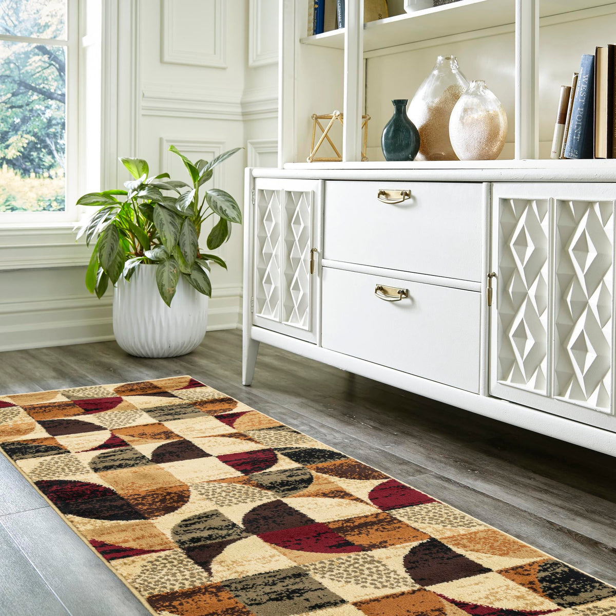 Bistro Lounge Collection Area Rug -  Mocha Runner Multi  lifestyle 92