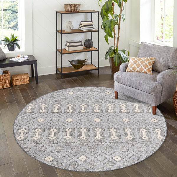 Sierra Sands Collection Area Rug -  Mesa Round Gray  lifestyle 130