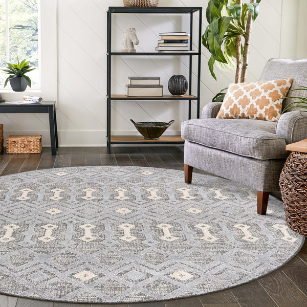 Sierra Sands Collection Area Rug -  Mesa Round Gray  lifestyle 131
