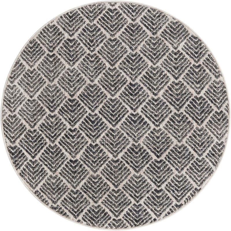 Geo Garden Lattice Collection Area Rug -  Casablanca Round Charcoal Ivory  lifestyle 43