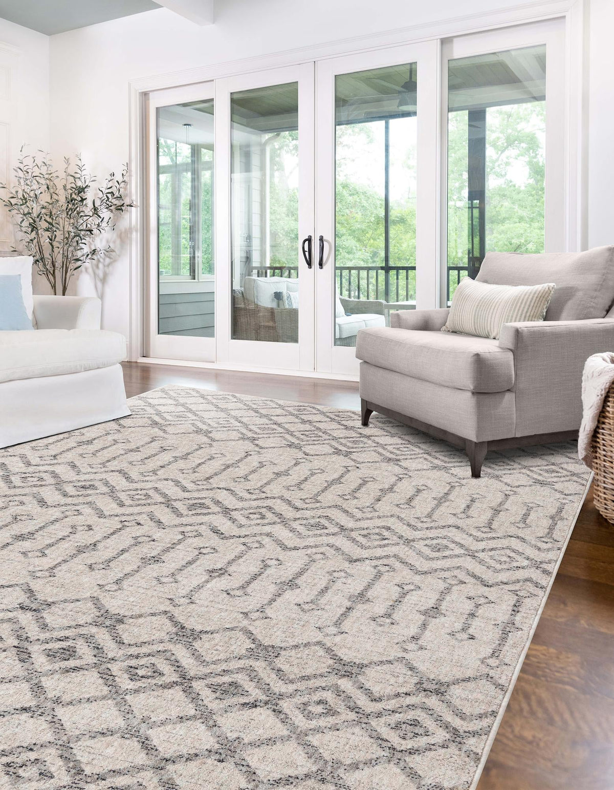 Geo Garden Lattice Collection Area Rug -  Andalusia Rectangle Ivory  lifestyle 6