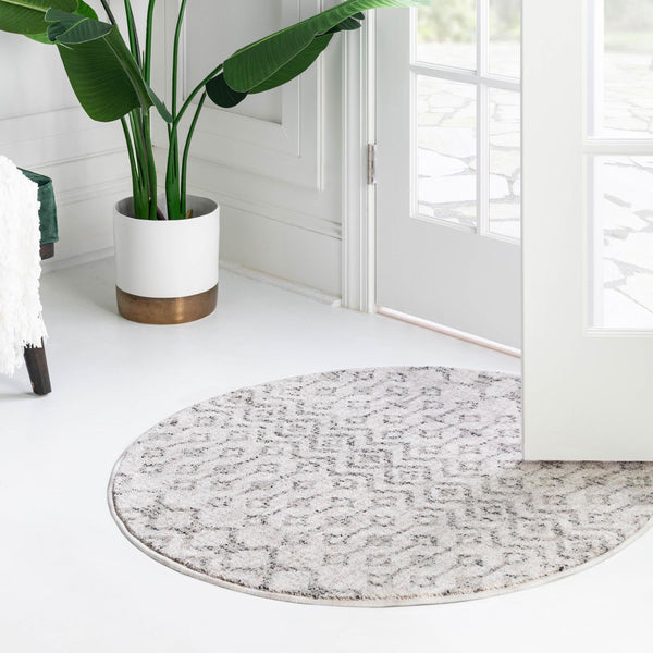 Geo Garden Lattice Collection Area Rug -  Andalusia Round Ivory  lifestyle 93
