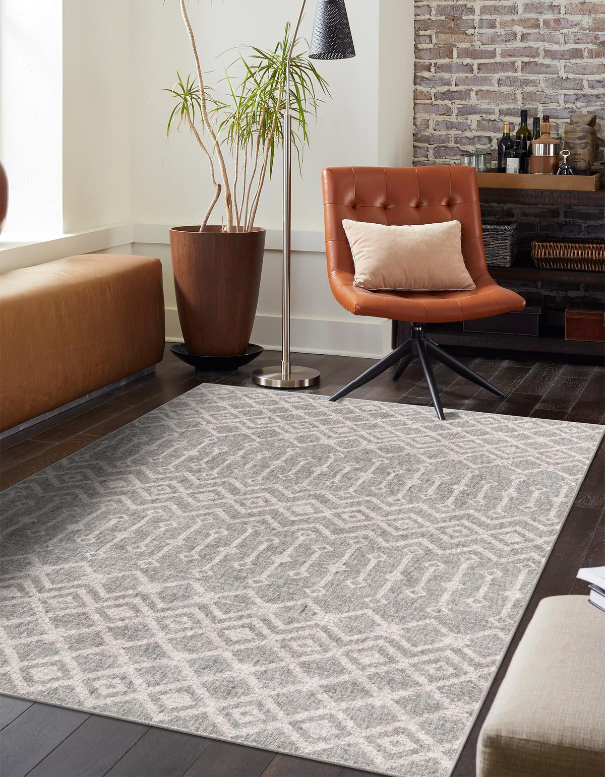 Geo Garden Lattice Collection Area Rug -  Andalusia Rectangle Gray  lifestyle 7