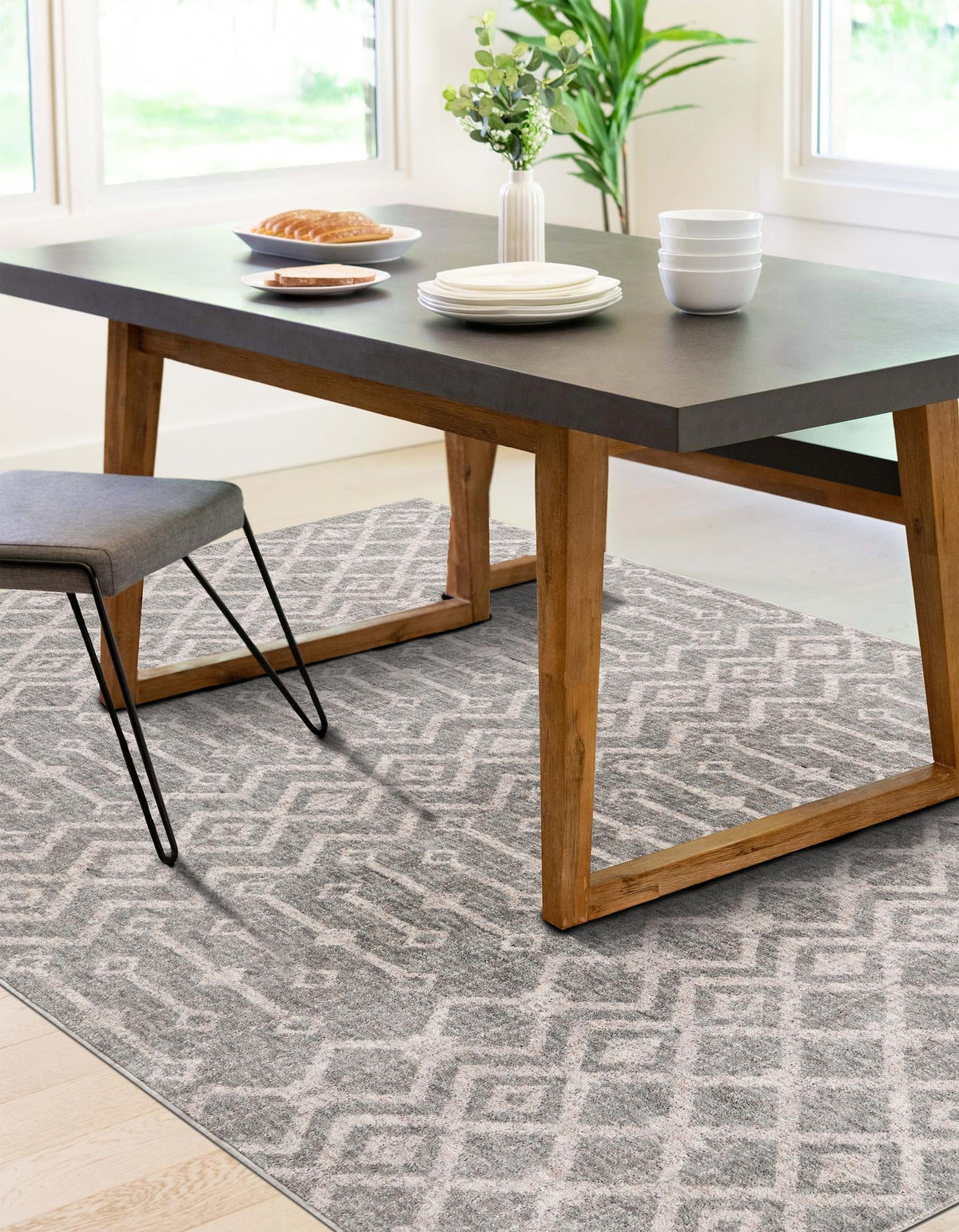 Geo Garden Lattice Collection Area Rug -  Andalusia Rectangle Gray  lifestyle 22