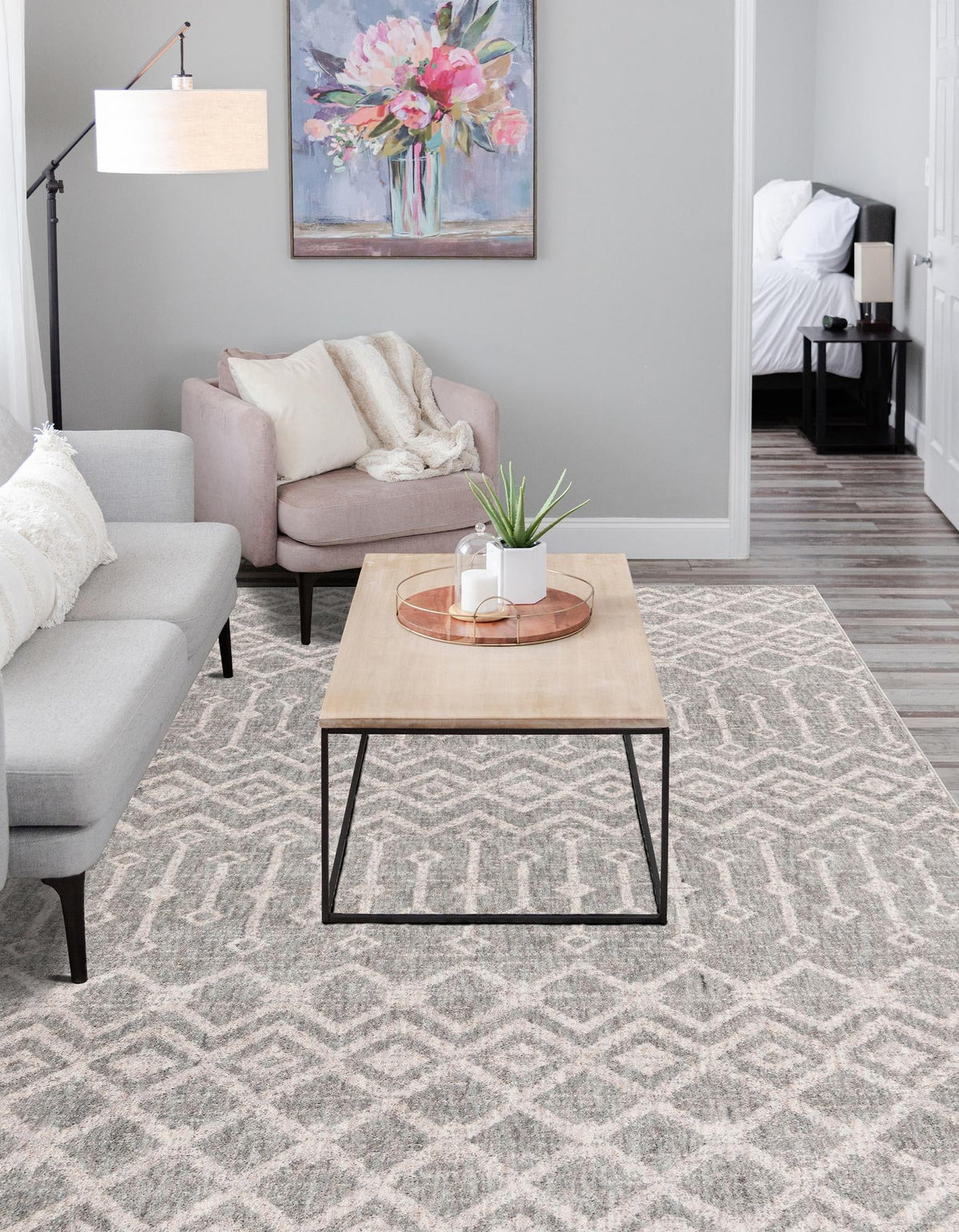 Geo Garden Lattice Collection Area Rug -  Andalusia Rectangle Gray  lifestyle 27
