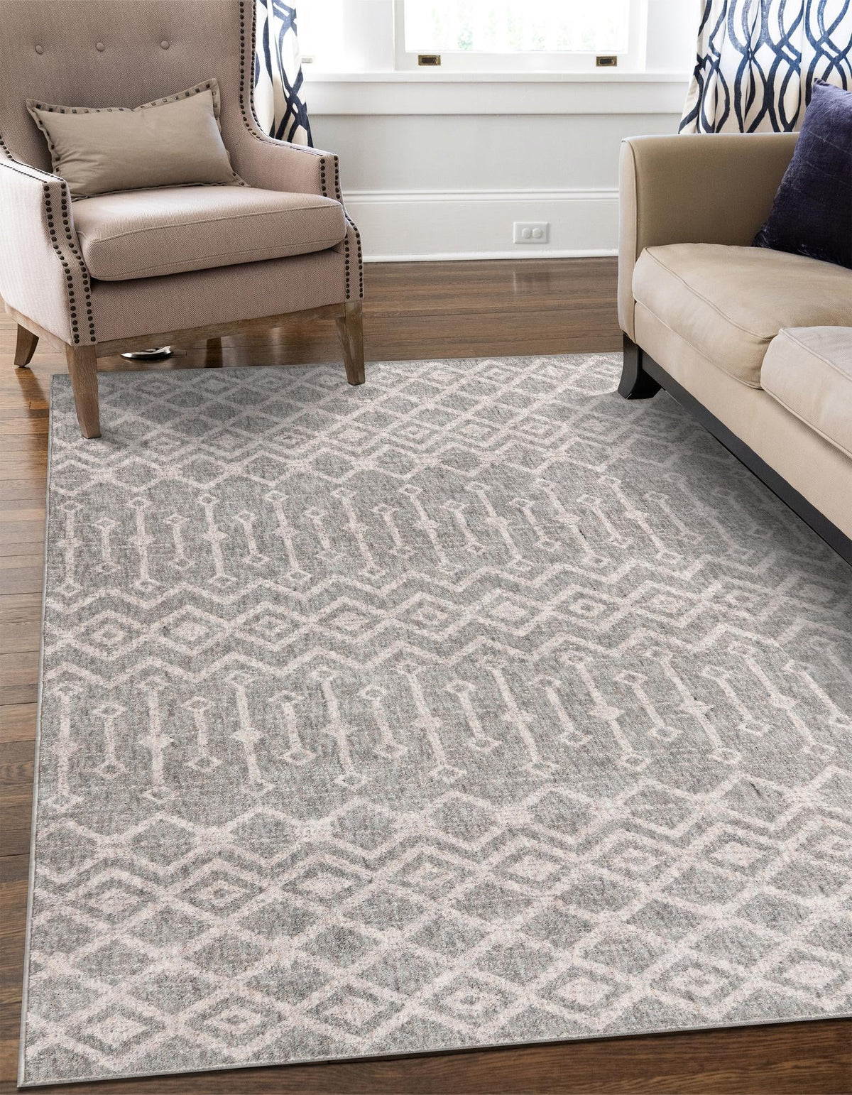 Geo Garden Lattice Collection Area Rug -  Andalusia Rectangle Gray  lifestyle 47