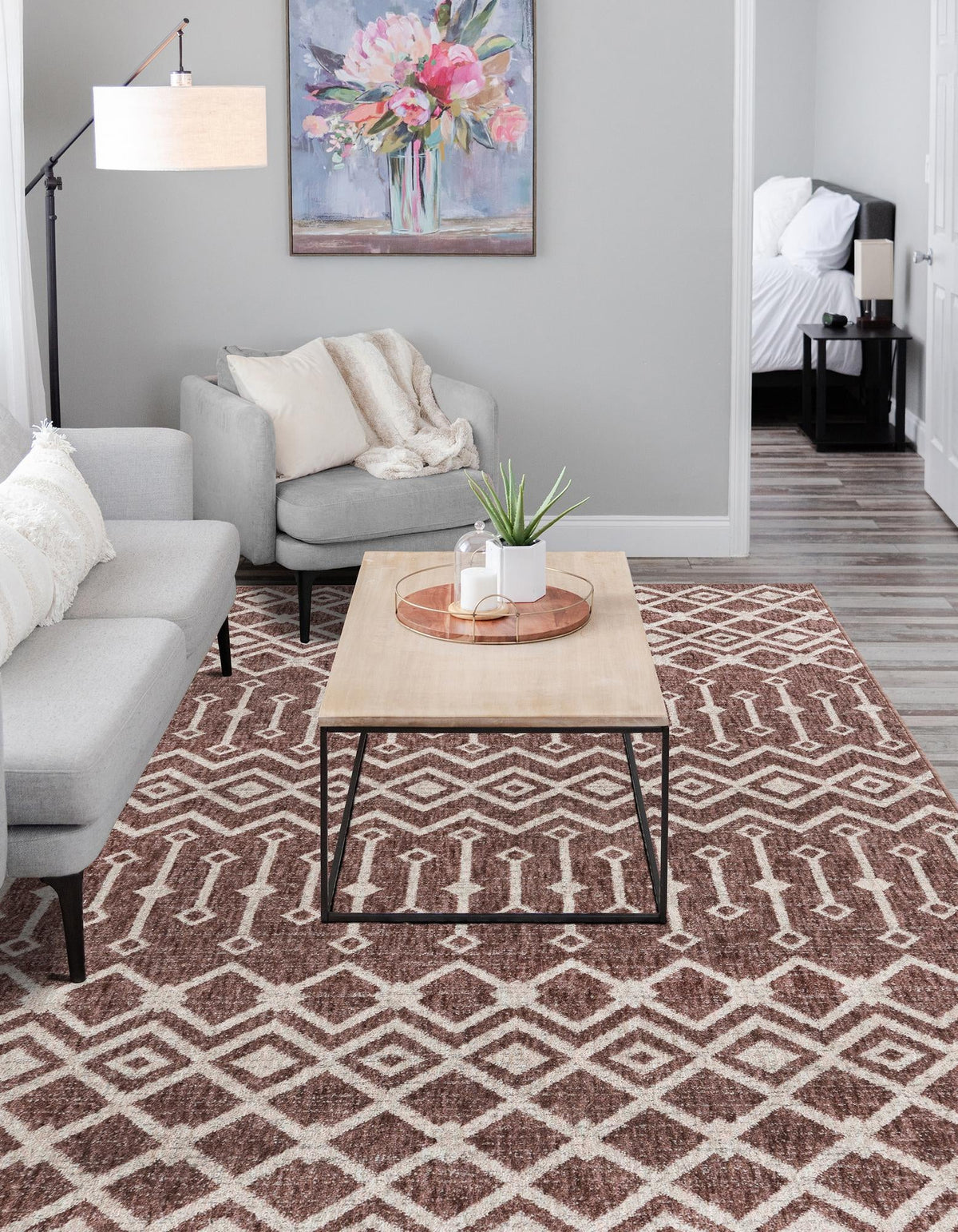 Geo Garden Lattice Collection Area Rug -  Andalusia Rectangle Dusty Rose  lifestyle 12