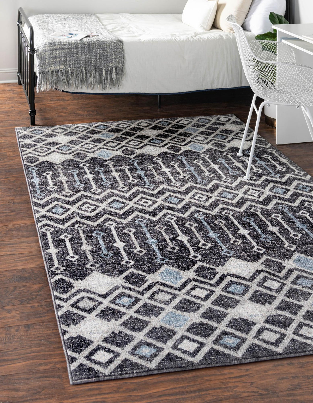 Geo Garden Lattice Collection Area Rug -  Andalusia Rectangle Charcoal Gray  lifestyle 3