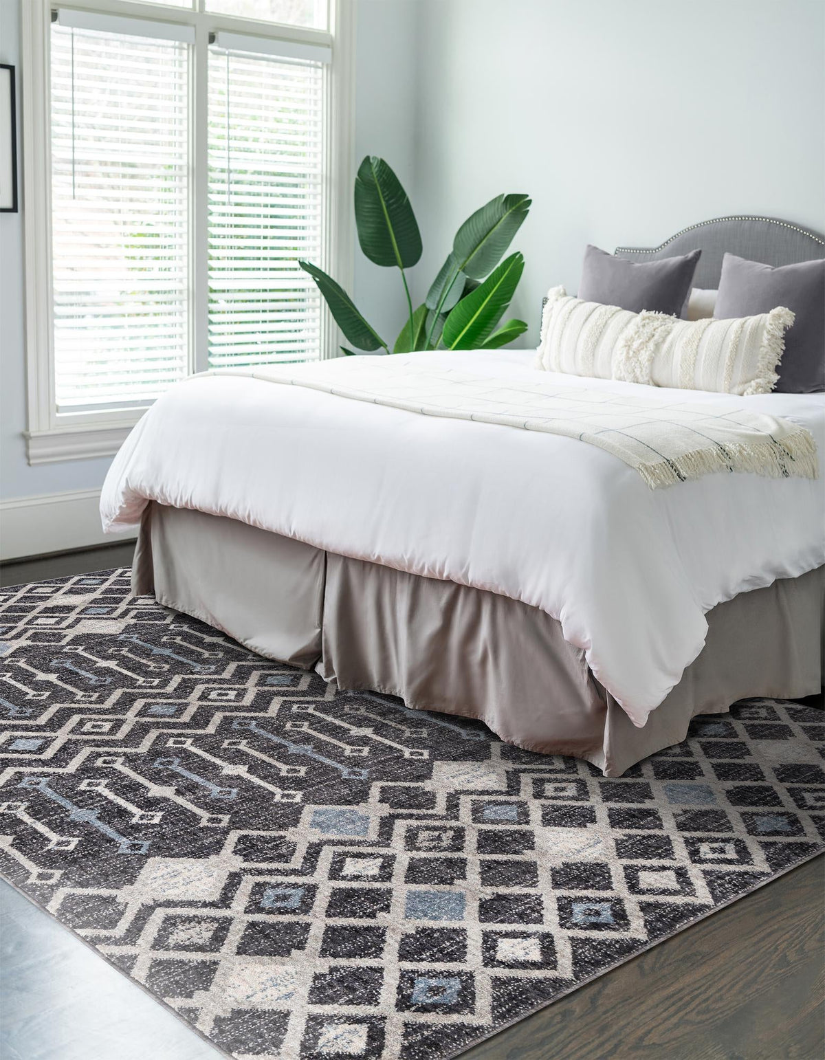Geo Garden Lattice Collection Area Rug -  Andalusia Rectangle Charcoal Gray  lifestyle 5