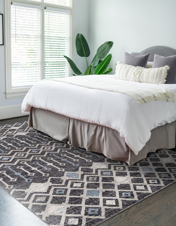 Geo Garden Lattice Collection Area Rug -  Andalusia Rectangle Charcoal Gray  lifestyle 5